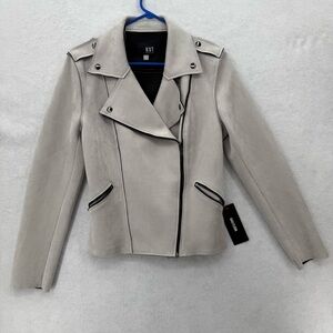 NWT KUT from the Kloth’s Haddie Faux Suede Scuba Moto Jacket Light Grey Medium